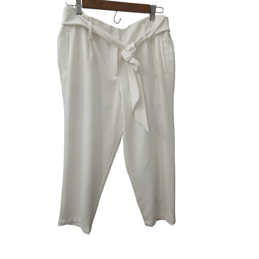 Customize Fashion House White Crop Wide Leg Belted Pockets Easy Slip Ons M